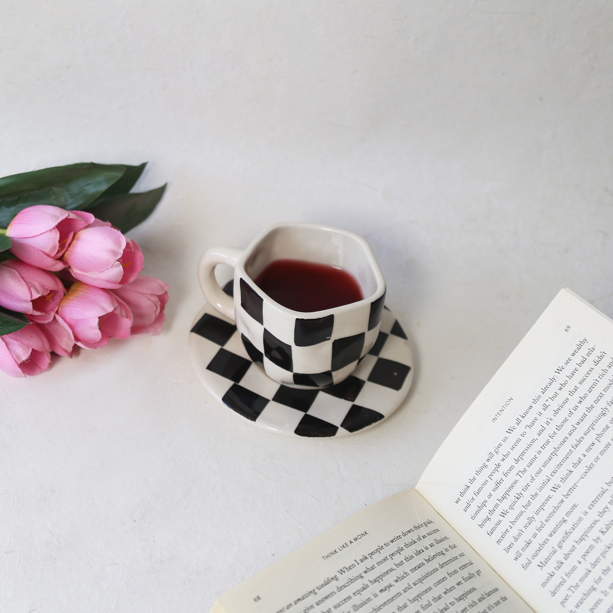 CHECKERED CUP & SAUCER SET
